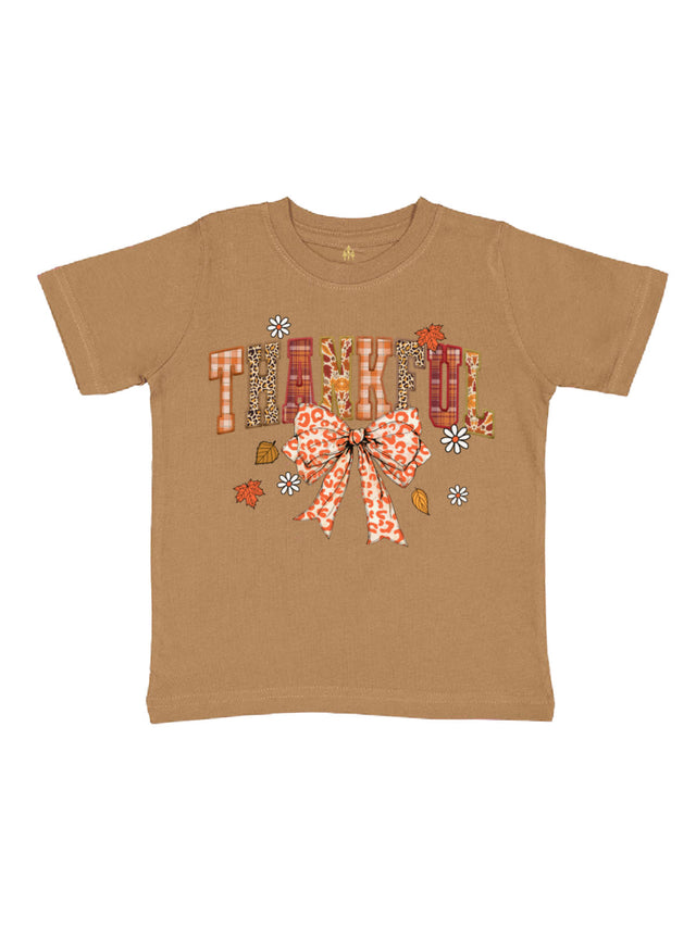 Short sleeve brown kids Thankful Thanksgiving shirt