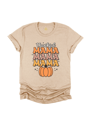 Thankful Mama Women's Thanksgiving Fall Shirt in Tan