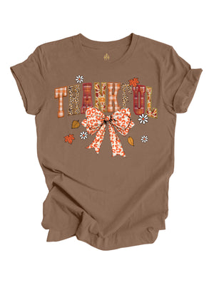 Brown short sleeve Thankful women's Thanksgiving shirt