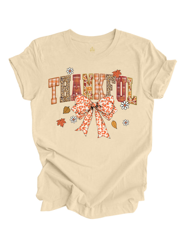 natural short sleeve women's Thankful Thanksgiving shirt