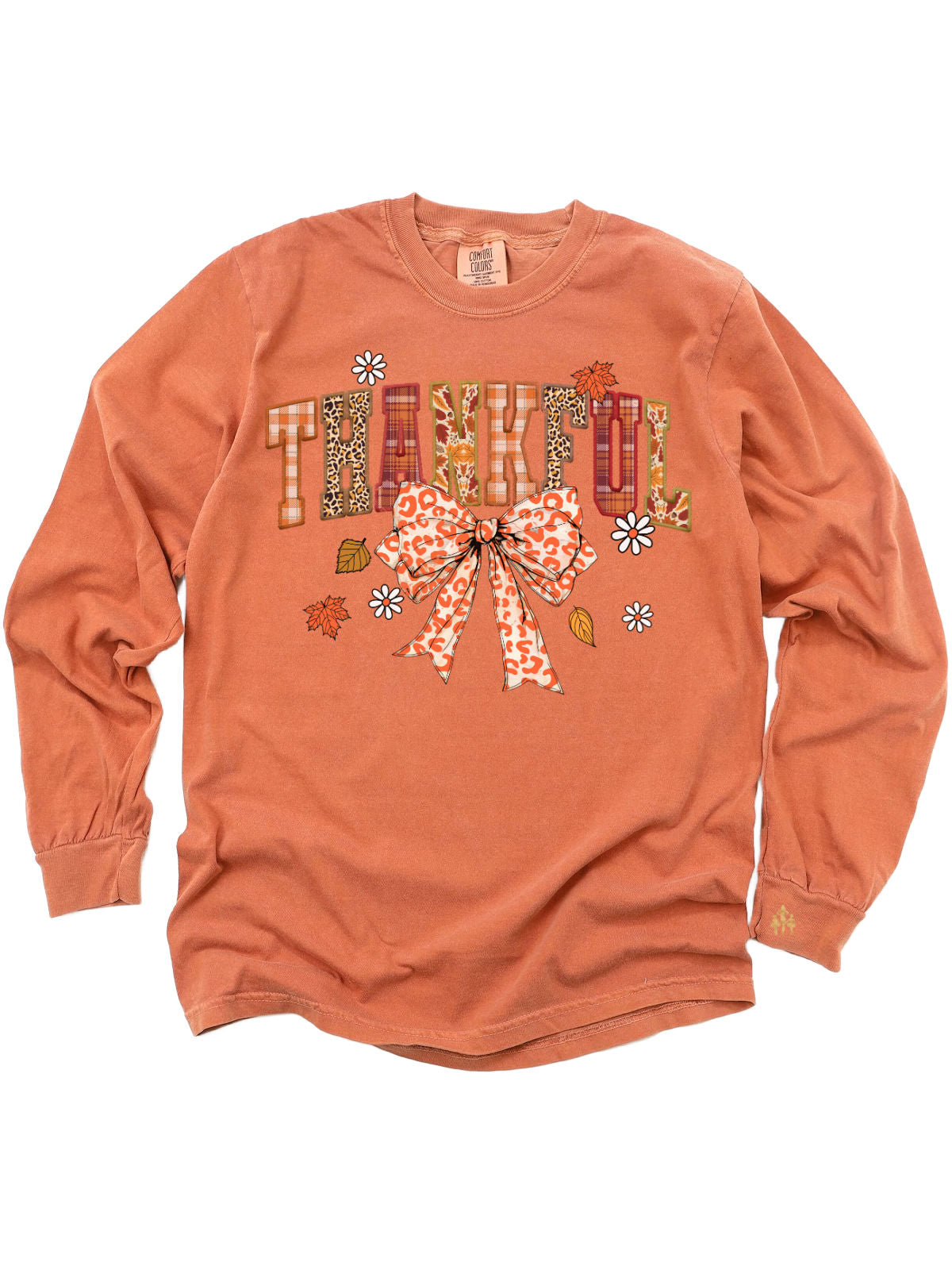 Long sleeve brown Thankful adult Thanksgiving shirt