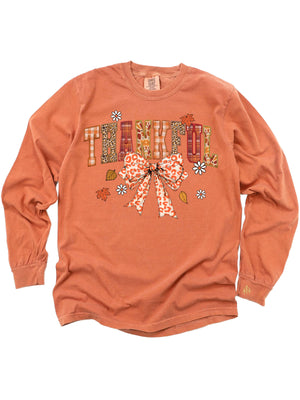 Orange long sleeve thankful women's Thanksgiving shirt