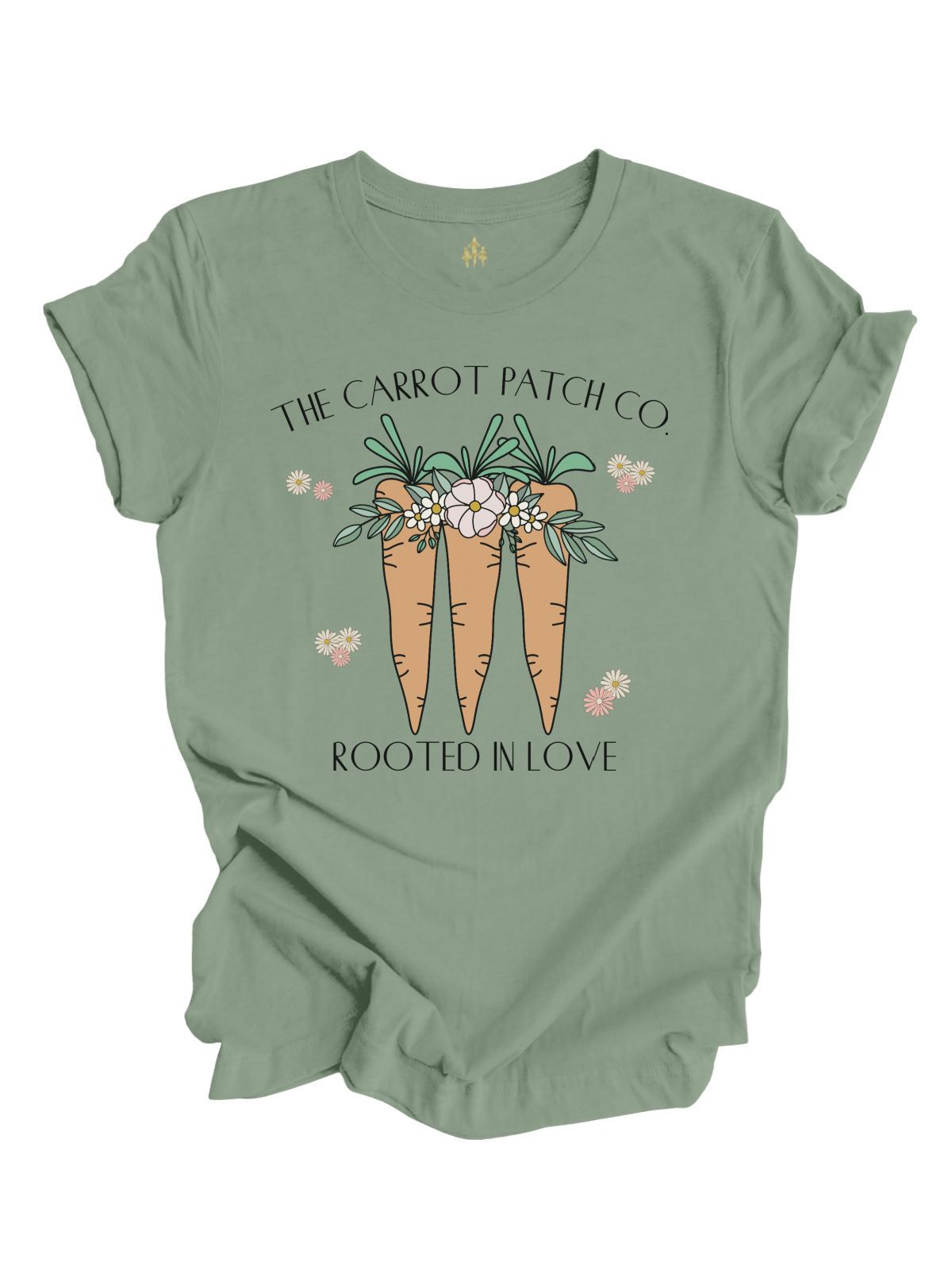 The Carrot Patch Co. Rooted in Love Adult Green Shirt – Easter Tee