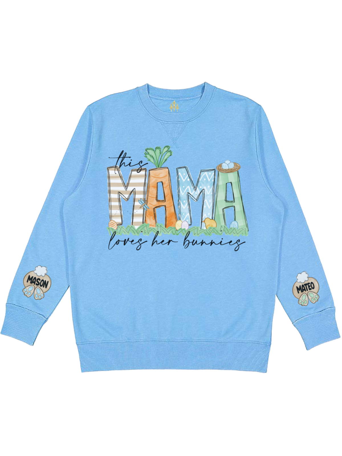 This Mama Loves Her Bunnies Women's Easter Sweatshirt in Blue