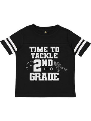 Second grade and fifth grade football back to school jersey shirts in green, black, and camo by Mackenzie Madison of Philadelphia