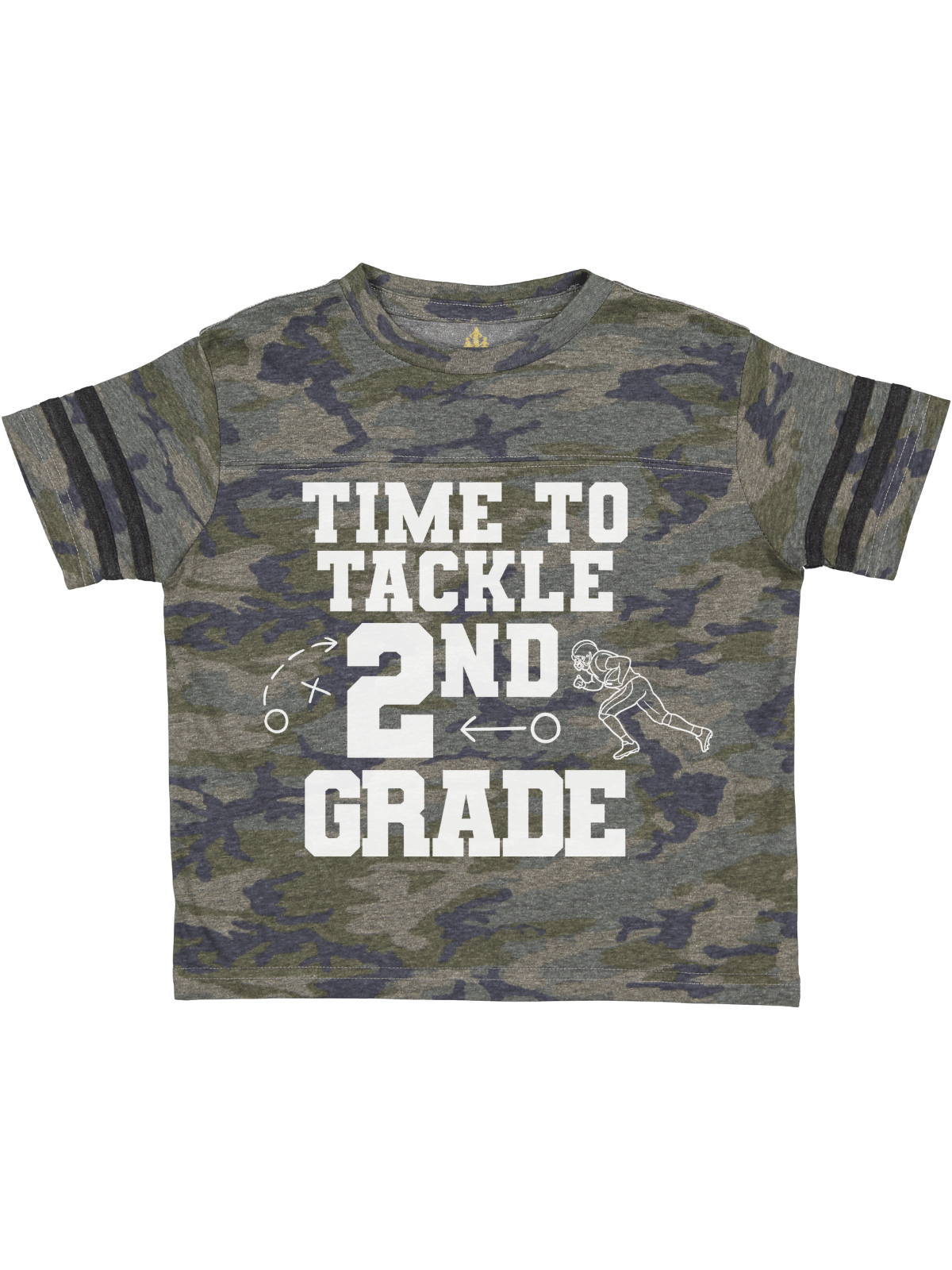 Second grade and fifth grade football back to school jersey shirts in green, black, and camo by Mackenzie Madison of Philadelphia
