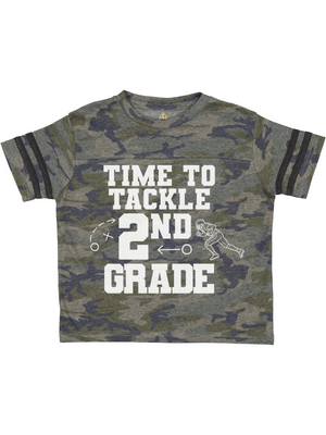 Second grade and fifth grade football back to school jersey shirts in green, black, and camo by Mackenzie Madison of Philadelphia
