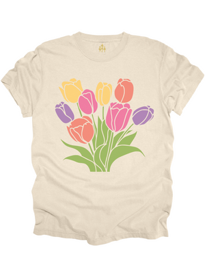 tulip picking crew shirt cream spring tee for moms soft cotton unisex fit