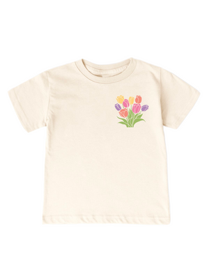 kids tulip picking shirt cream spring tee for kids soft cotton toddler shirt tulip graphic