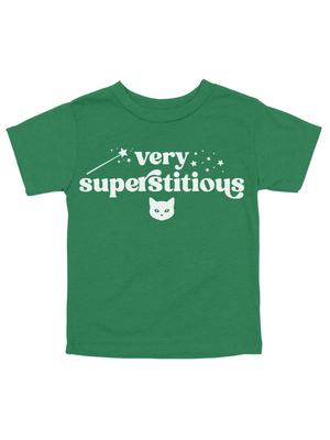 Very Superstitious Kids Halloween Shirt in Green