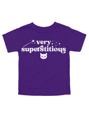 Very Superstitious Kids Halloween Shirt in Purple