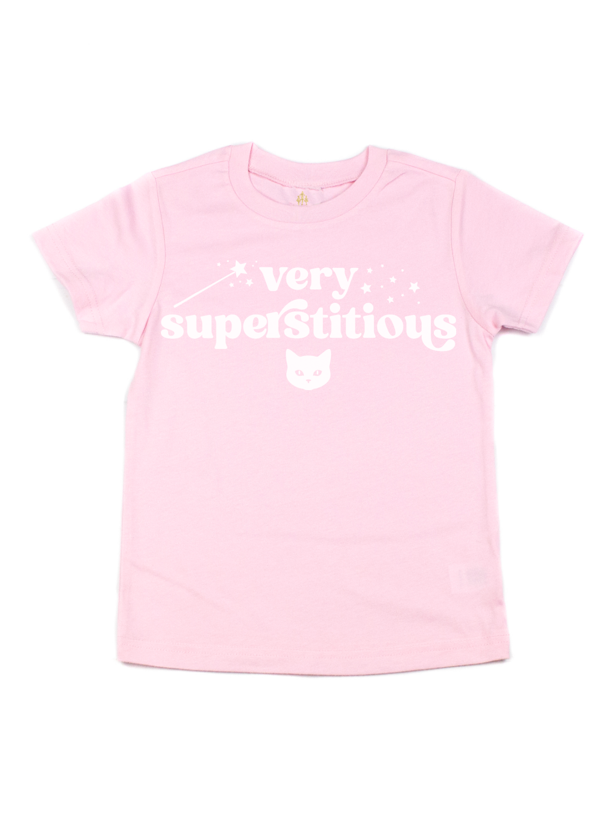 Very Superstitious Girls Halloween Shirt in Light Pink