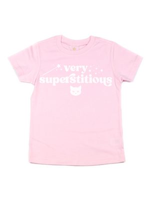 Very Superstitious Girls Halloween Shirt in Light Pink