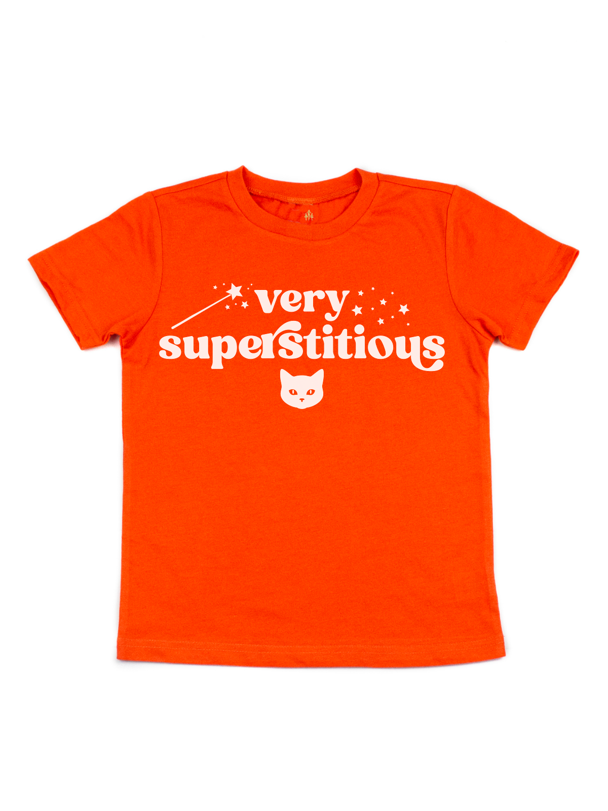 Very Superstitious Kids Halloween Shirt in Orange