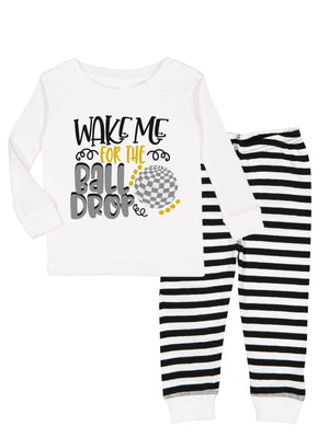 Wake me for the ball drop kids New Year's Eve pajamas