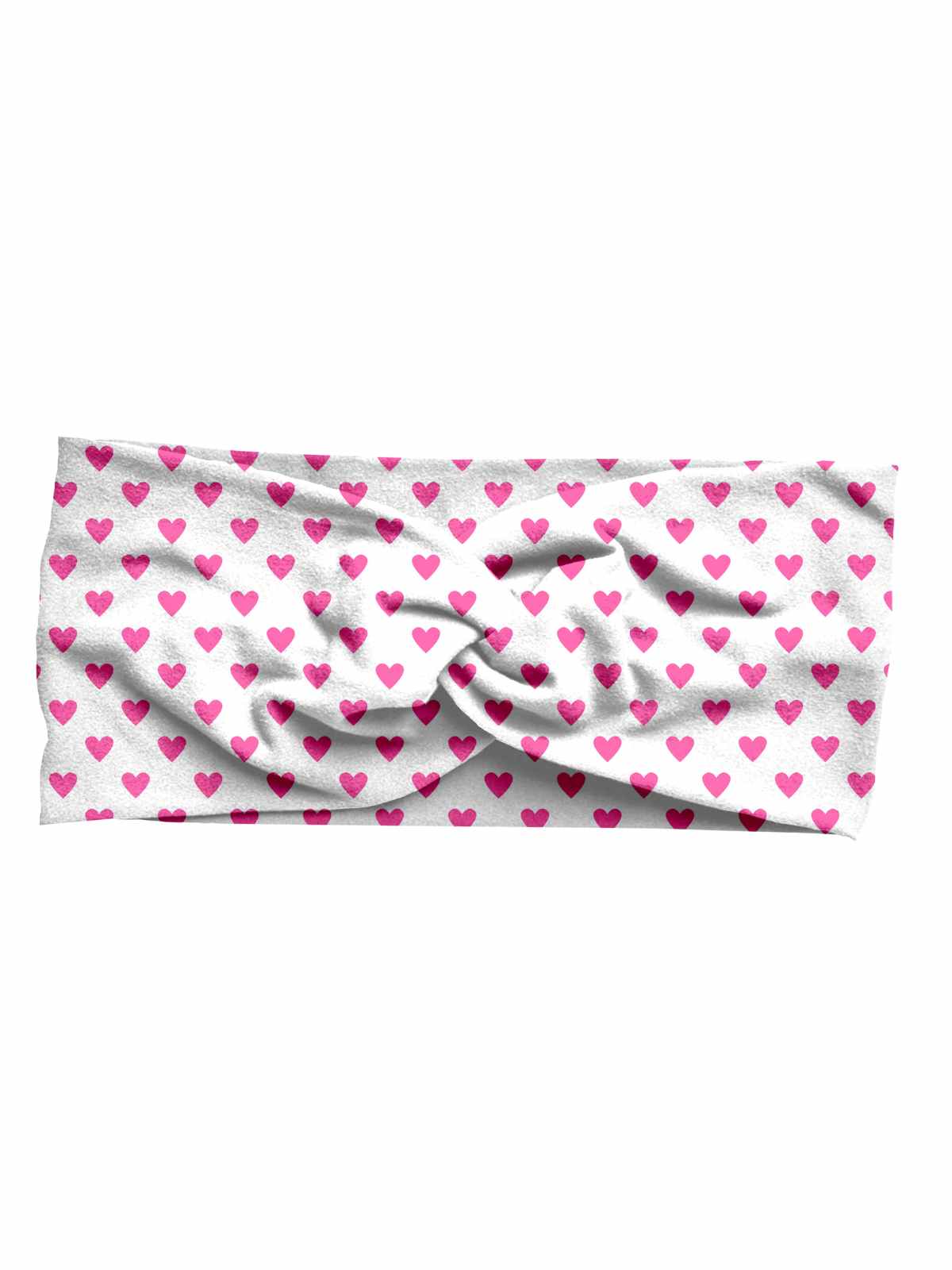 Girls pink and white hearts Valentine twist headband made from custom printed double brushed poly fabric, handmade accessory.