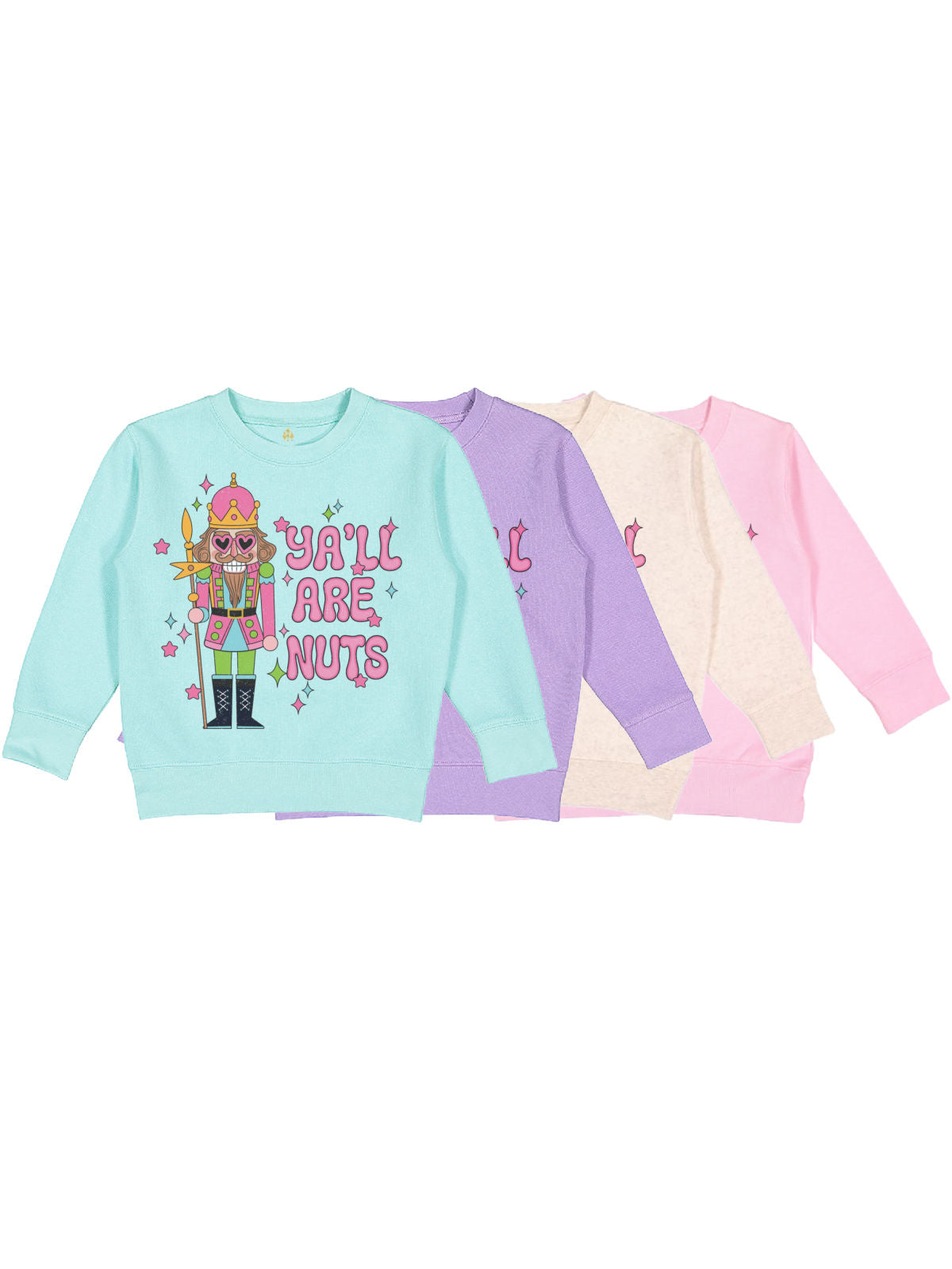 Girls Nutcracker Holiday Sweatshirts in Blue, Lavender, Natural, and Pink colors