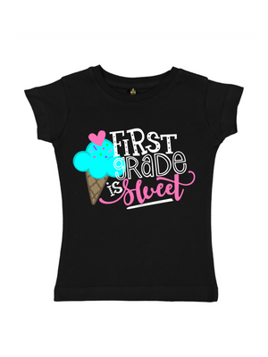 Girls "Is Sweet" first day of school shirt with colorful ice cream cone design available for Pre-K through 5th grade
