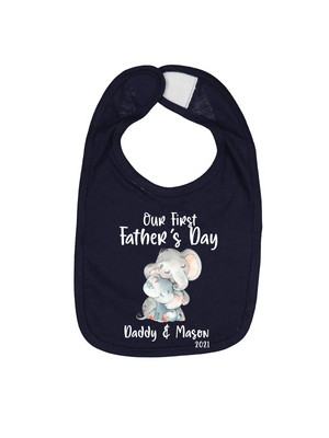 Personalized “Our First Father’s Day” Baby Bib – Elephant Design