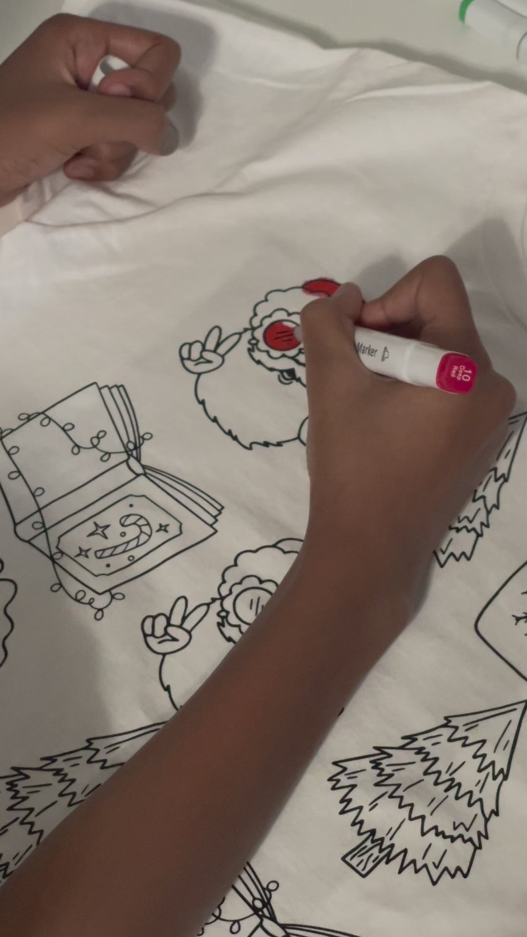 Kids Coloring Christmas Shirt with Retro Santa Book and Hot Chocolate 