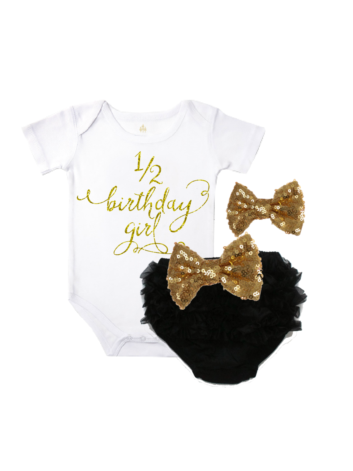 half birthday black and gold diaper cover outfit