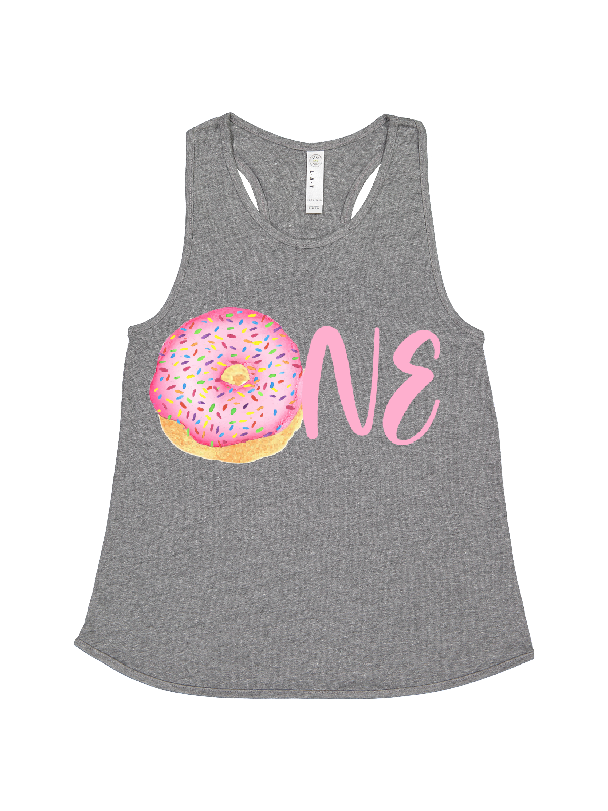 heather gray pink sprinkle donut tank top ONE