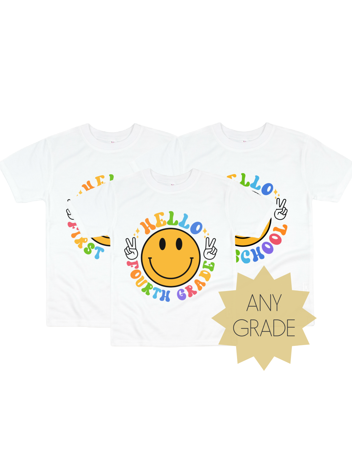 Custom 1st Day of School Kids Shirt Any Grade in White