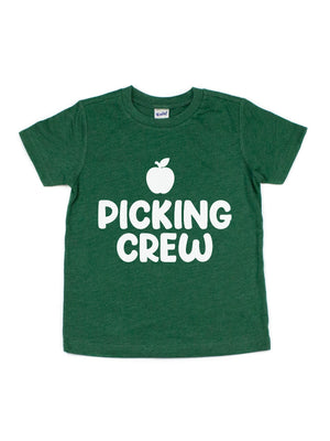 apple picking crew kids green shirt
