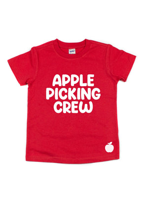 red kids apple picking crew shirt