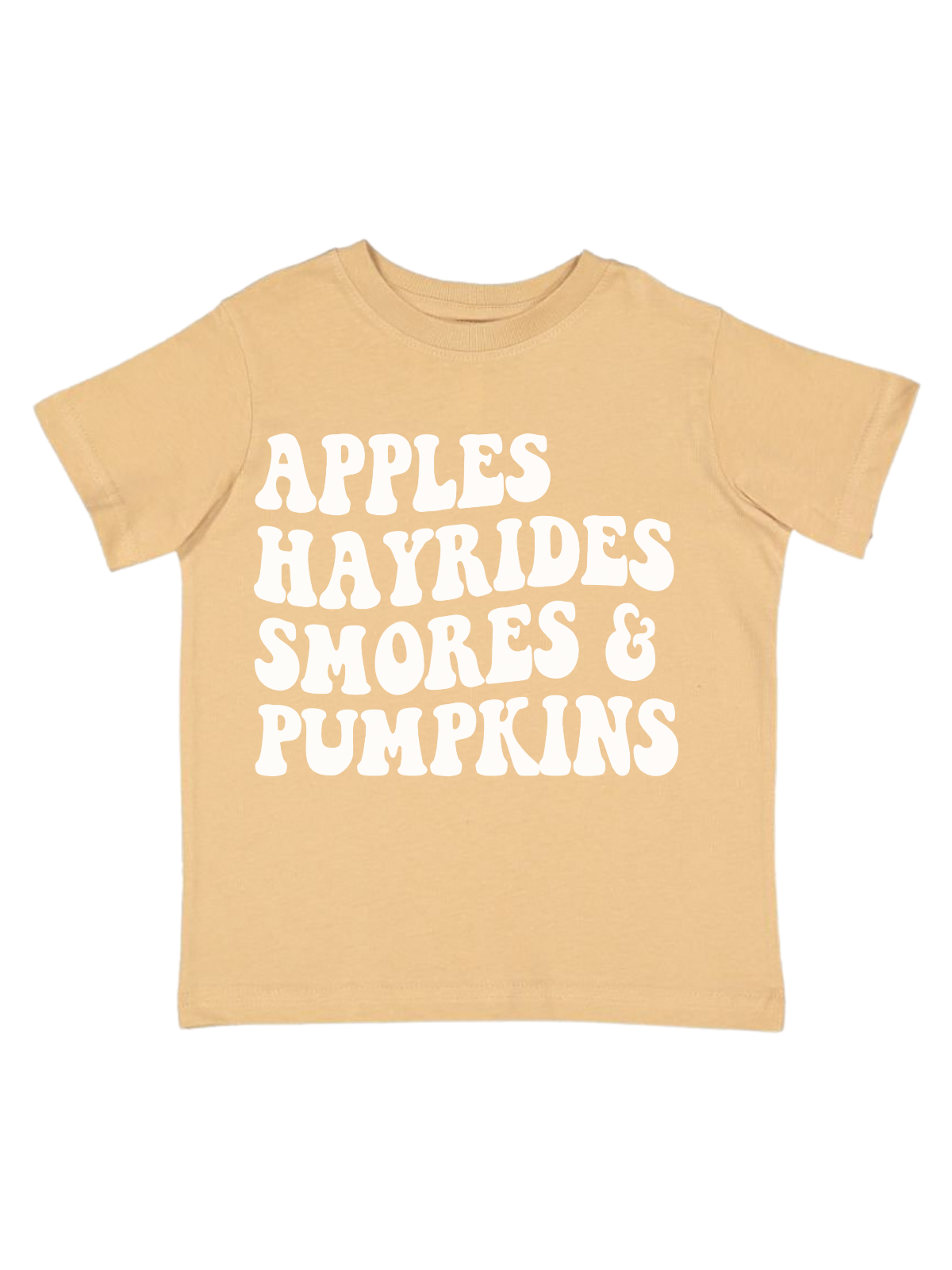 Apples Hayrides Smores and Pumpkins Fall Shirt in Latte