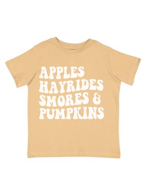 Apples Hayrides Smores and Pumpkins Fall Shirt in Latte