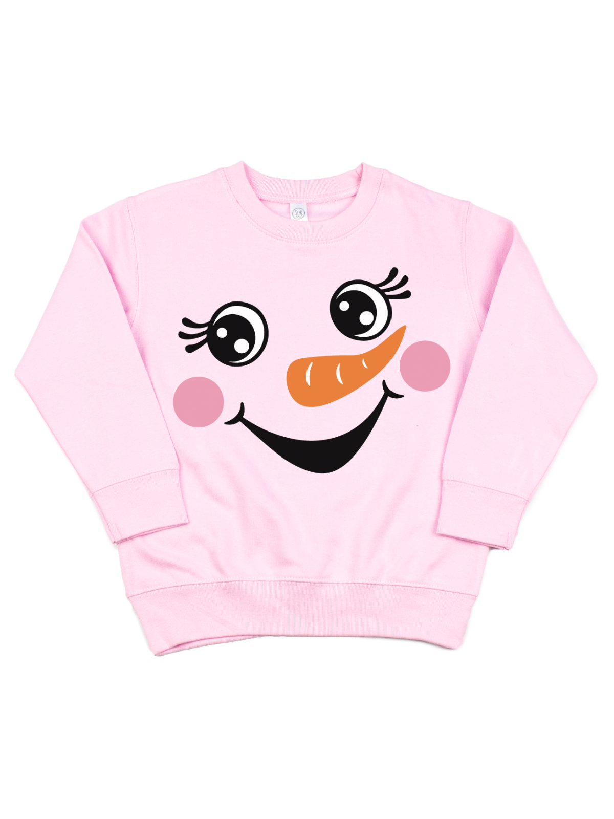 soft pink long sleeve sweatshirt with snowman face