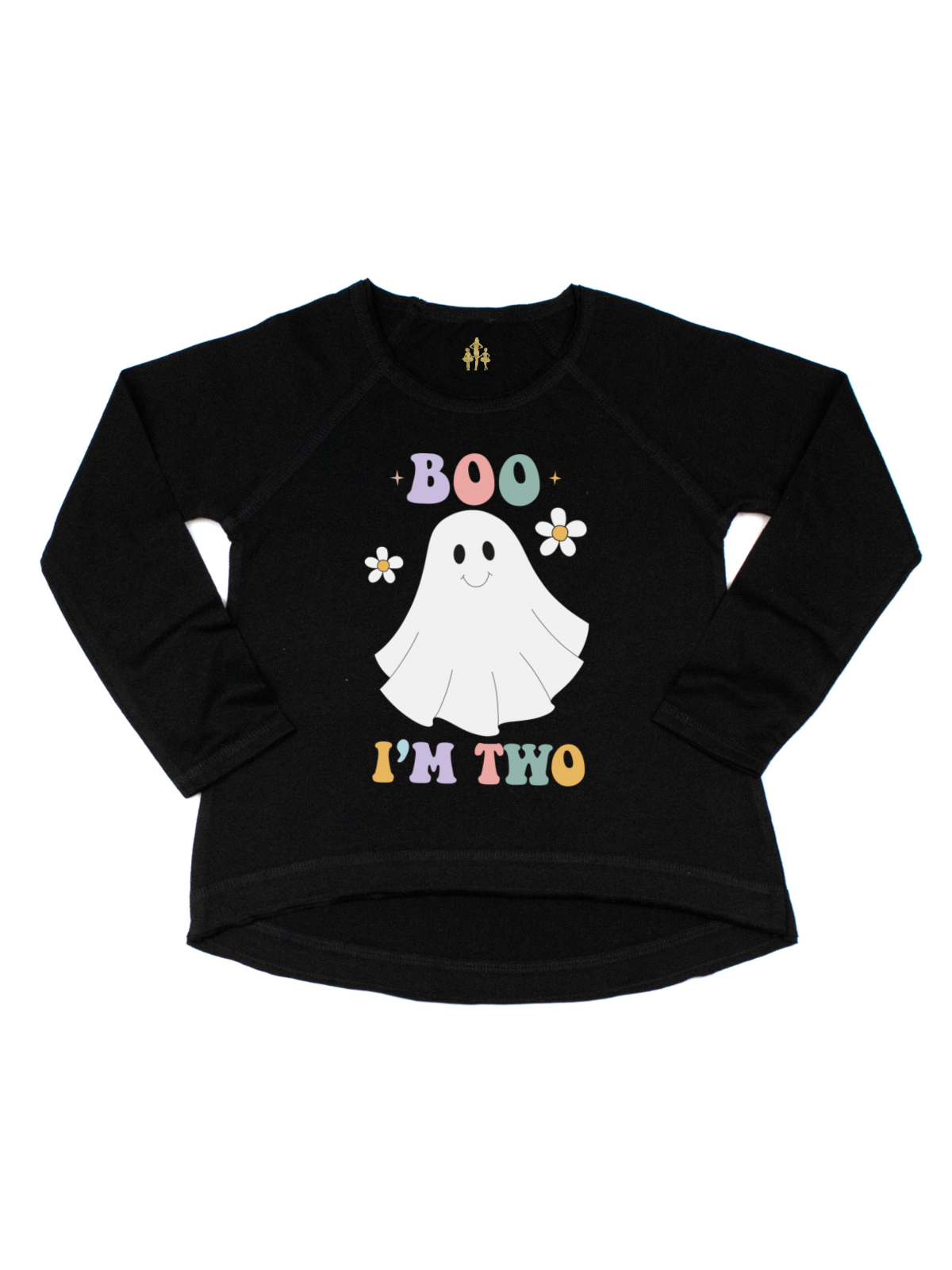 Boo I'm Two Groovy Ghost Shirt in Black, Long Sleeve