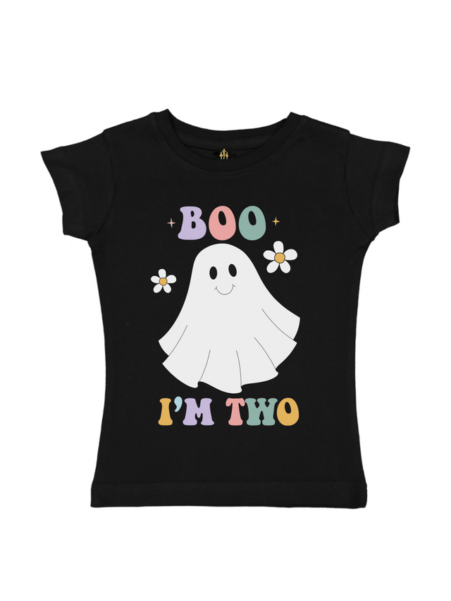 Boo I'm Two Retro Girls Birthday Shirt in Black