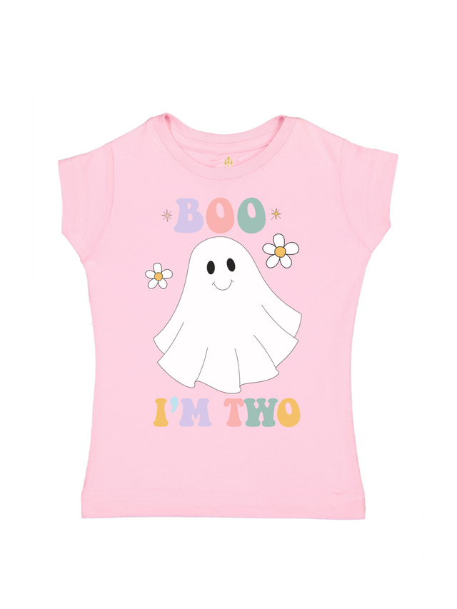 Boo I'm Two Girls Girly Ghost Boho Shirt in Pink