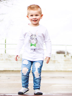 Boys Bowtie Bunny Easter Shirt in White