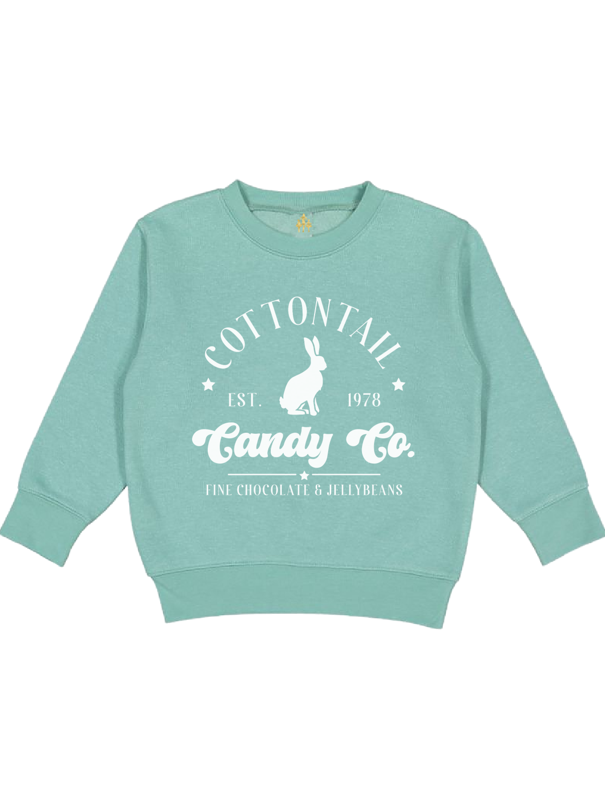 Cottontail Candy Co Kids Easter Sweatshirt in Saltwater Green Blue