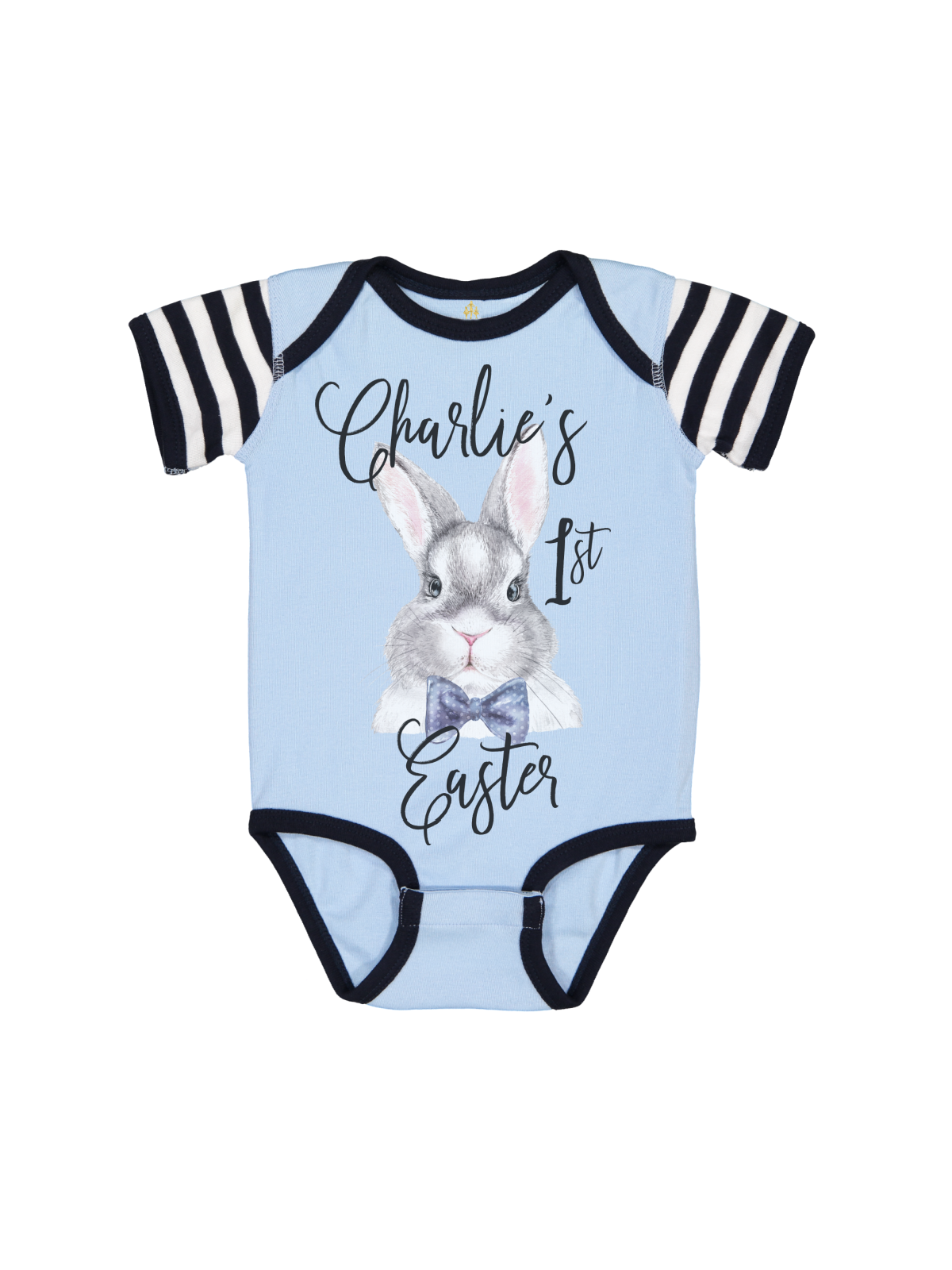 Custom Baby Boy's First Easter Infant Bodysuit in Blue Stripes