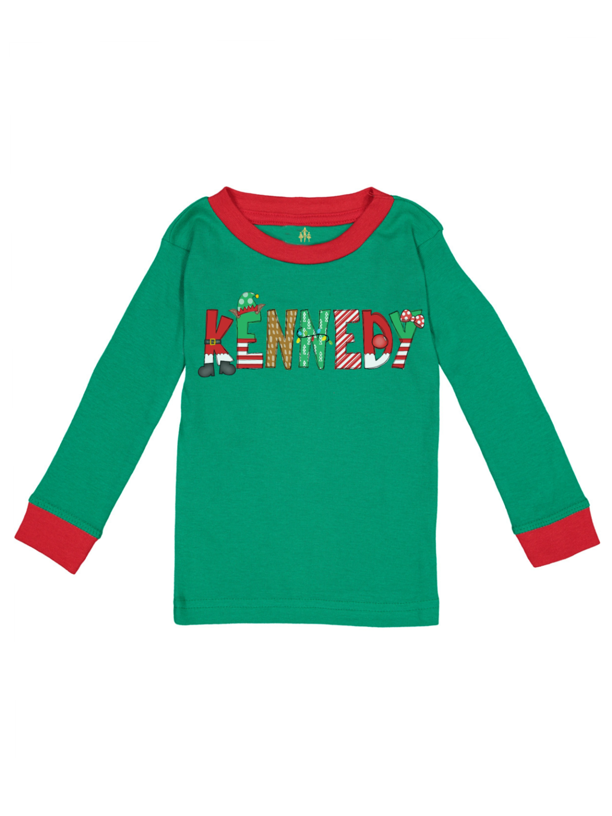 Personalized Kids Christmas Pajama Top Red and Green