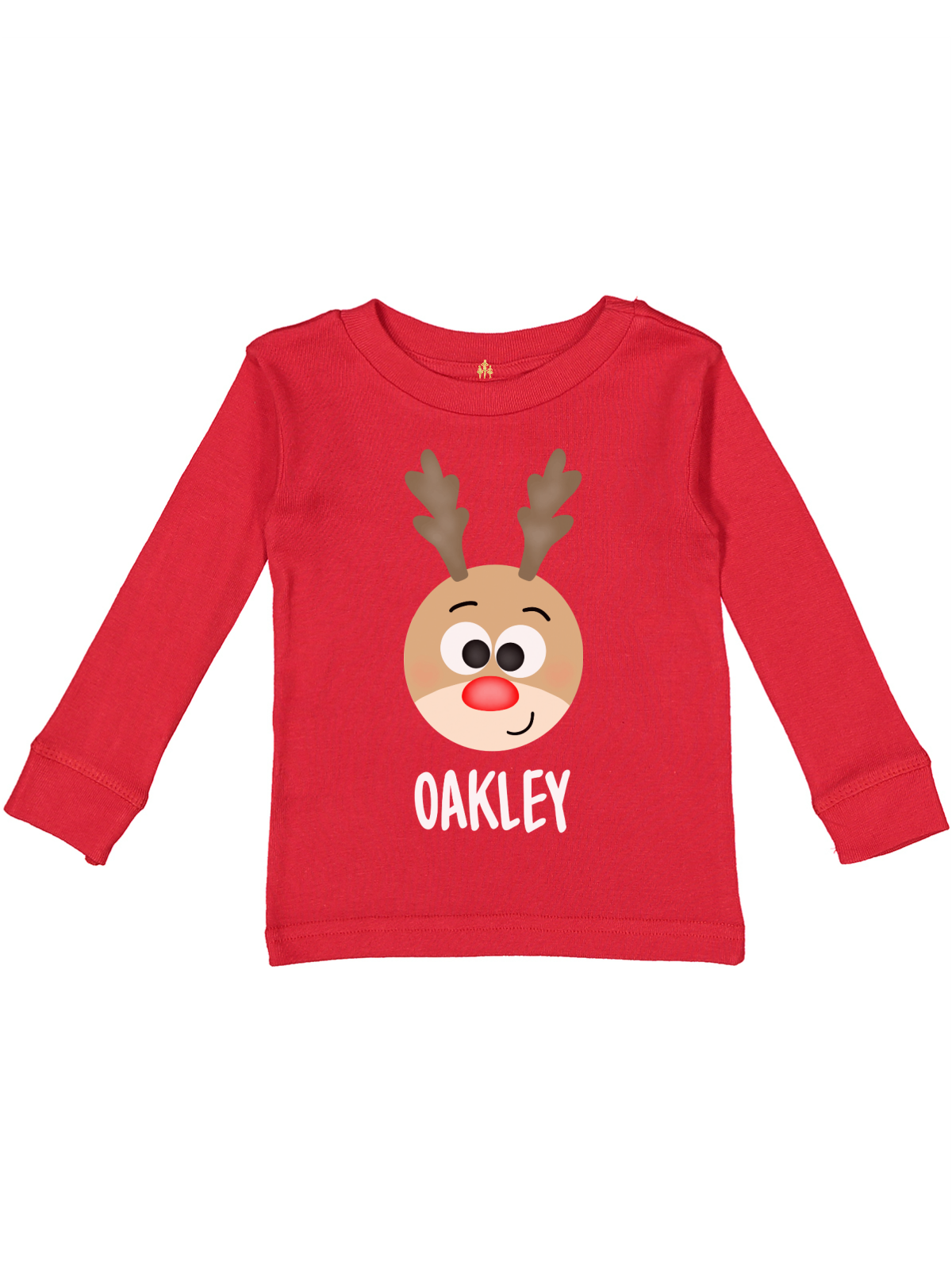 Custom Kids Reindeer Christmas Pajama Top in Red