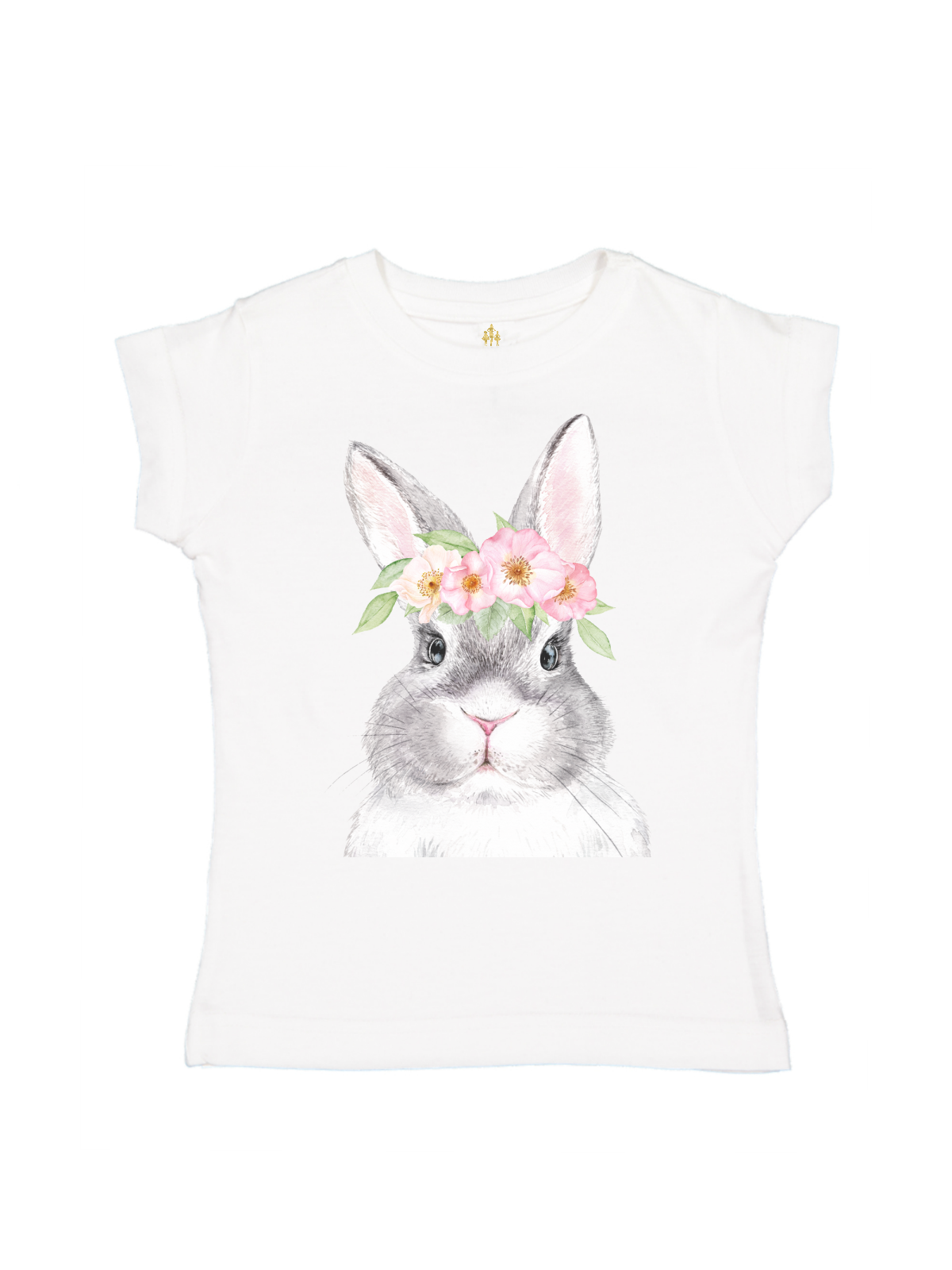 Flower Crown Bunny Shirt for Girl in White