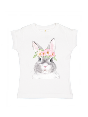 Flower Crown Bunny Shirt for Girl in White