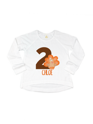 Long sleeve white girls Thanksgiving birthday shirt