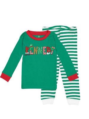 Unisex Children's Green and Red Christmas Pajamas 