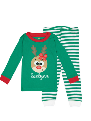 Green and Red Girls Christmas Pajamas Personalized