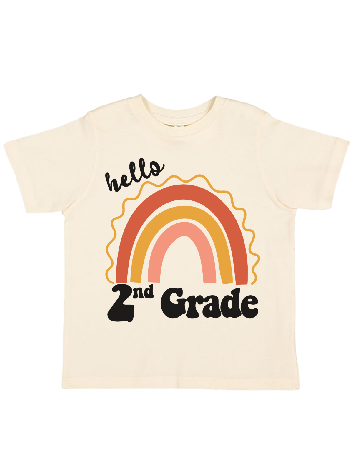 Hello Second Grade Boho Rainbow Natural Kids Shirt