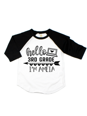 personalized hello 3rd grade shirt