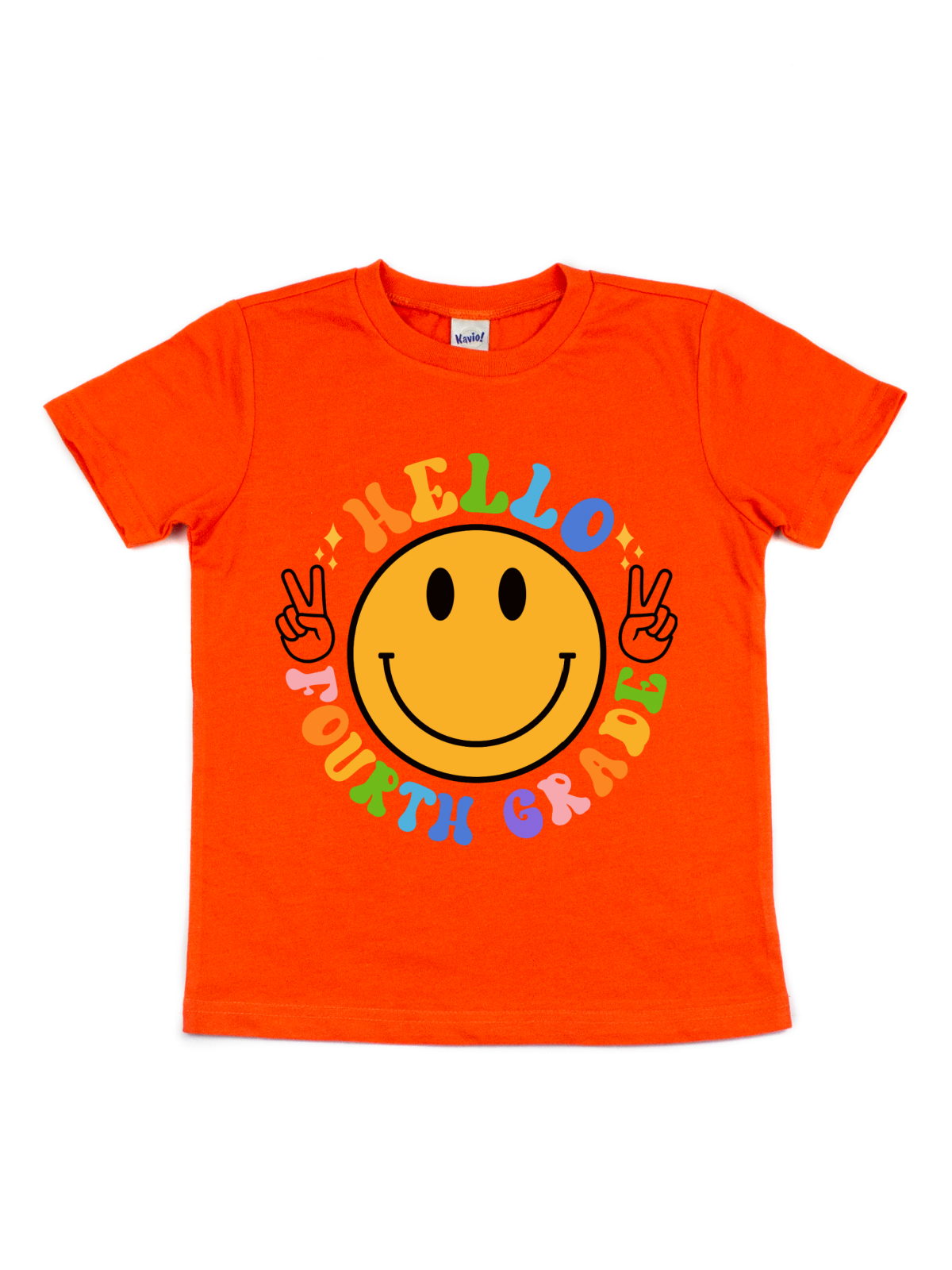 Hello Kids First day of School Retro Smiling T-Shirt in Orange