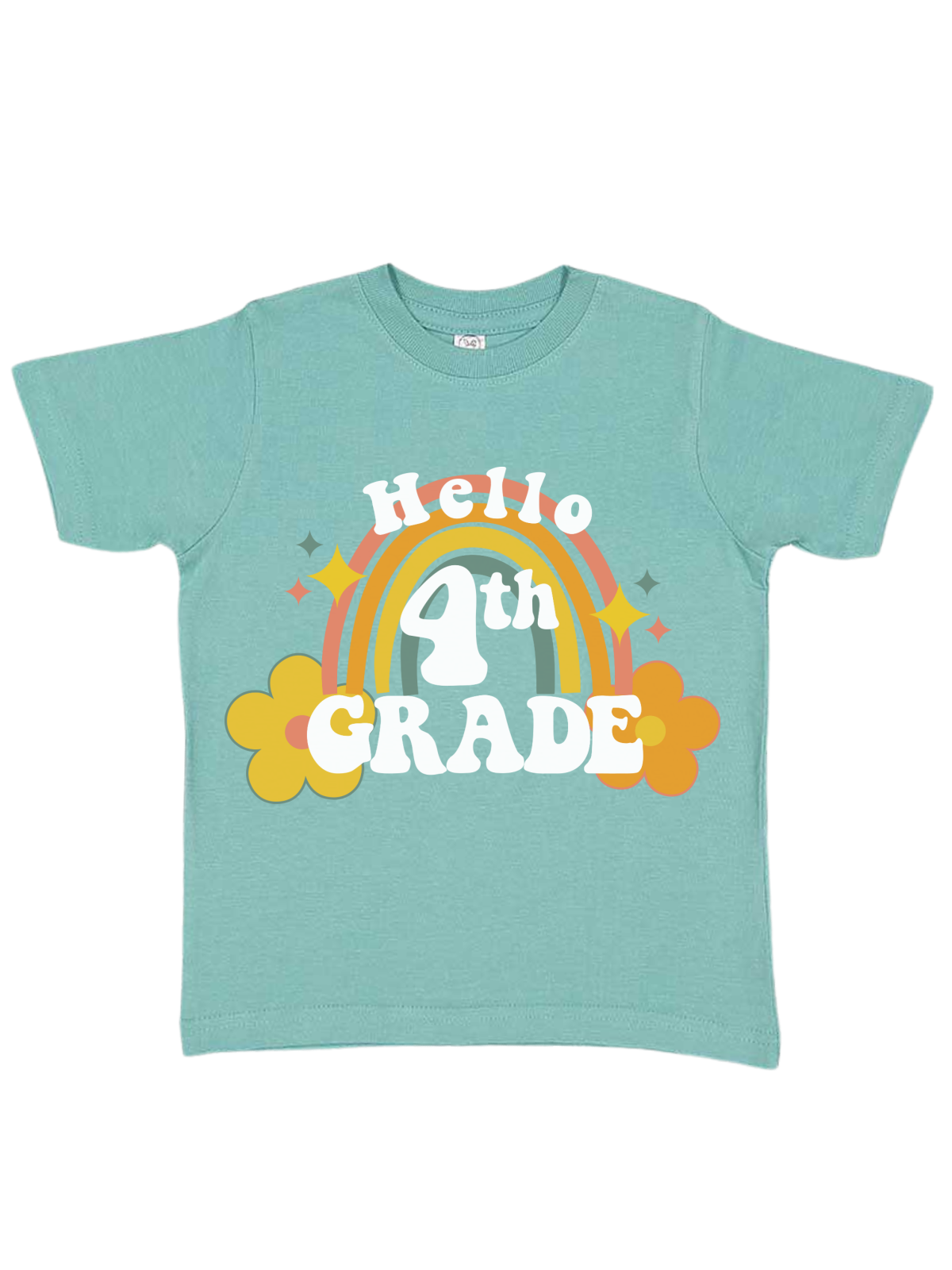 Hello 4th Grade Kids First Day of School Shirt in Saltwater Blue