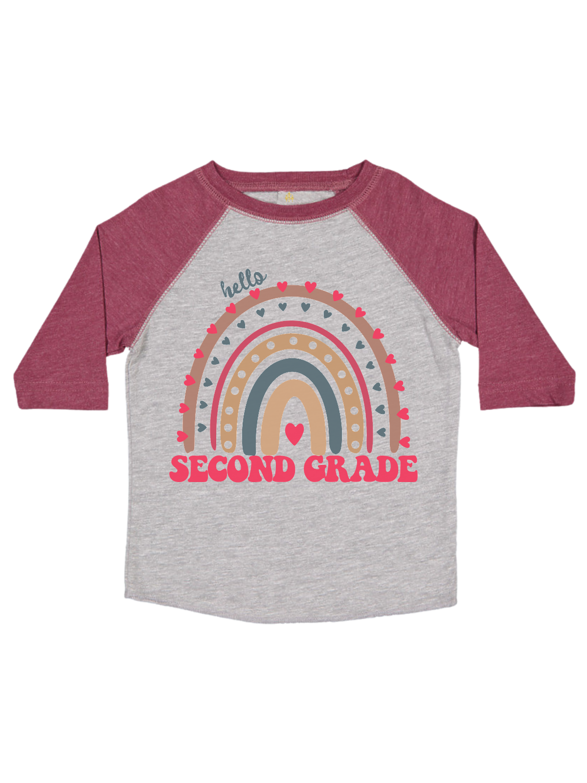 Hello Second Grade Girls Boho Rainbow Raglan Shirt